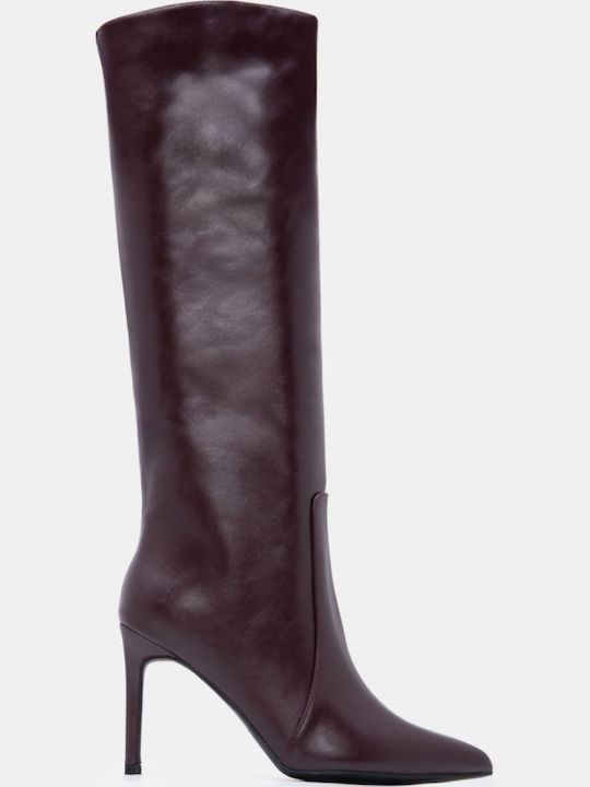 Wildleder Damenstiefel mit Hohem Absatz Burgundisch