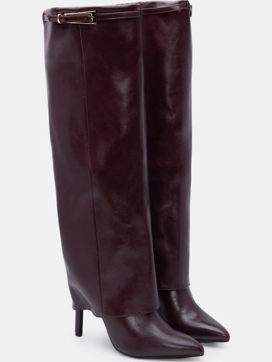 Suede Damenstiefel mit Hochabsatz Burgundisch
