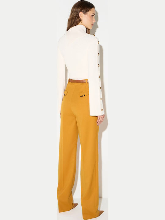 Elisabetta Franchi Pulover Damă Cu Guler Înalt Crem Elisabetta Franchi Pulover Damă Cu Guler Înalt Crem