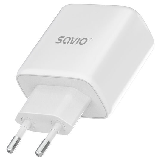 Savio Зарядно устройство Без Кабел с USB-C Порт 20W Power Delivery Бял (LA-14)