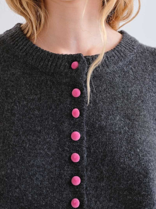 Women's Knitted Cardigan with Buttons Dark Grey