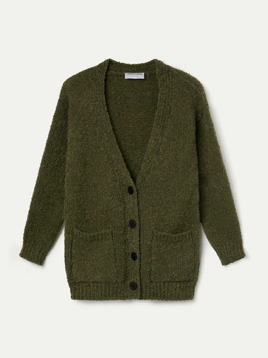 Gestrickte Damen Strickjacke mit Knöpfen Grün