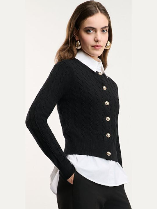 Long Women's Knitted Cardigan with Buttons Black