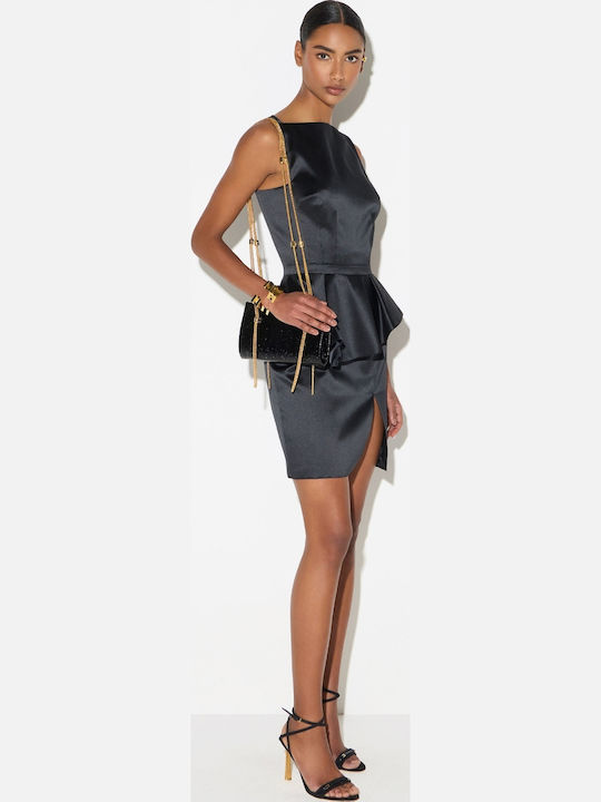Elisabetta Franchi Summer Mini Evening Satin Dress with Slit Blk