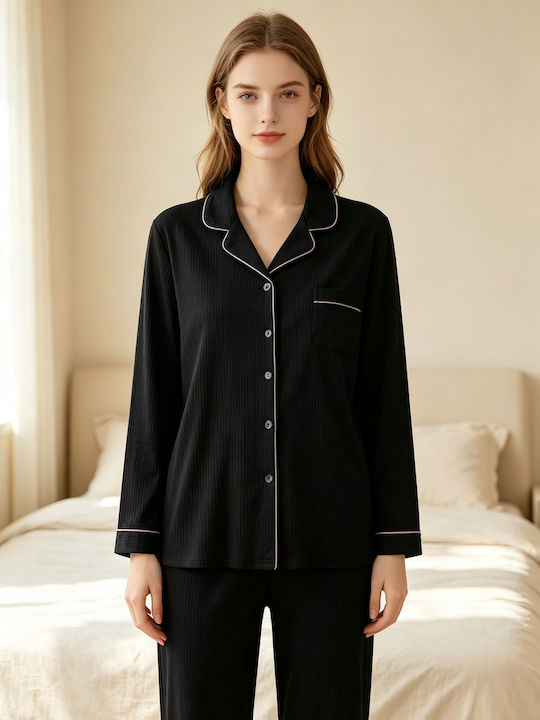 Goodnight Set de pijamale de vară pentru femei Negru