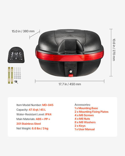 Vevor Motorrad-Topcase 30l Universell Wasserdichte Hecktasche Pp Abnehmbares Top-Box Motorrad Schloss Sicherheit & Rücken Gepäckaufbewahrung
