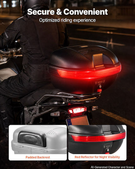 Vevor Motorrad-Topcase 30l Universell Wasserdichte Hecktasche Pp Abnehmbares Top-Box Motorrad Schloss Sicherheit & Rücken Gepäckaufbewahrung
