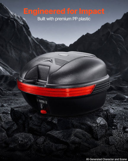 Vevor Motorrad-Topcase 30l Universell Wasserdichte Hecktasche Pp Abnehmbares Top-Box Motorrad Schloss Sicherheit & Rücken Gepäckaufbewahrung