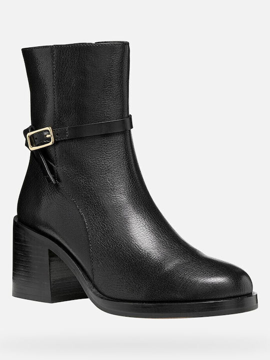 Leather Women's Ankle Boots with Mid Heel Black