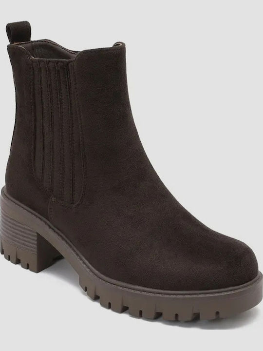 Wildleder Damen Stiefeletten mit Absatz Braune