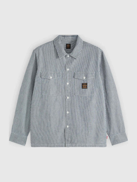 Worker Long Sleeve Denim Shirt in Wide Fit Dark Wash