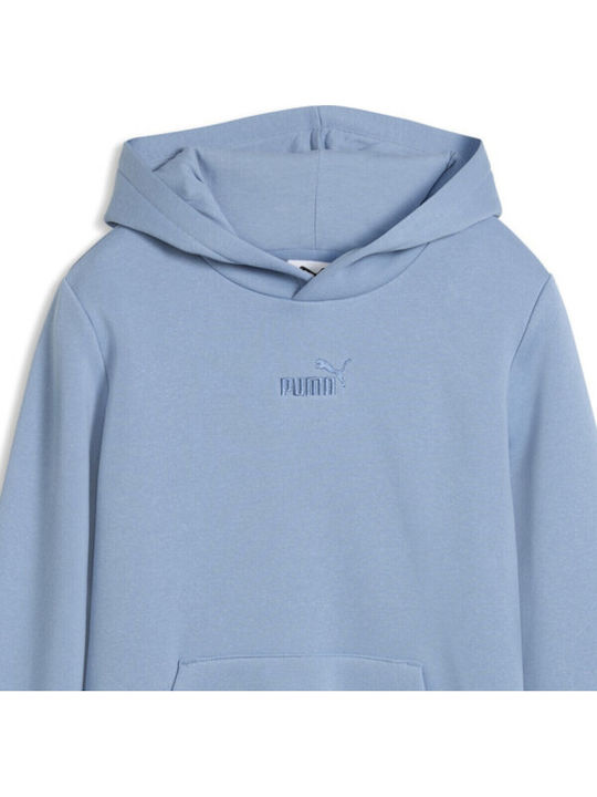 Fleece Детско Суичър с Качулка и Джобове Светлосин