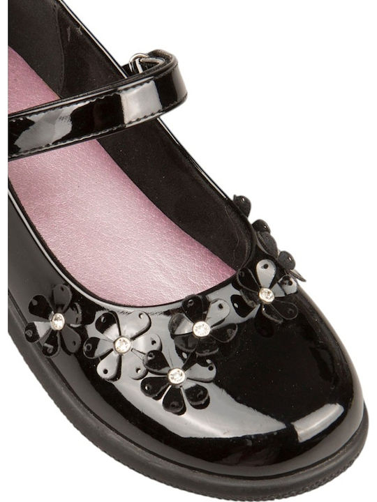 Kids Ballerinas With Hoop & Loop Closure Black Patent Leather
