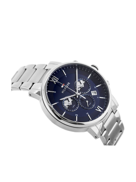 Tommy Hilfiger Evan Ανδρικό Ρολόι 44mm Χρονογράφος Μπαταρίας με Ασημί Ατσάλινο Μπρασελέ
