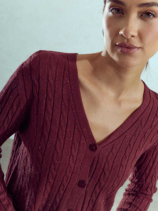 Gestrickte Damen Strickjacke Glitter Burgundisch