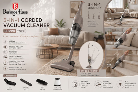 Berlinger Haus BH-9910 Ηλεκτρική Σκούπα Stick 600W