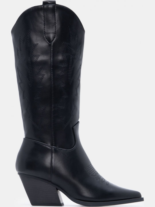 Suede Women's Boots Cowboy with Mid Heel Black