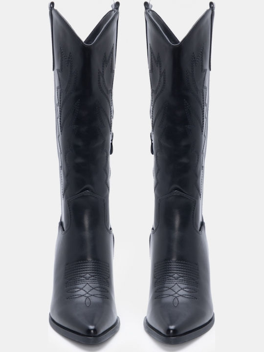 Suede Women's Boots Cowboy with Mid Heel Black