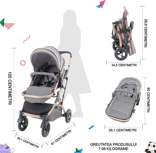 Ρυθμιζόμενο Cărucior 2 în 1 Potrivit pentru Nou-Născuți Bej 15kg