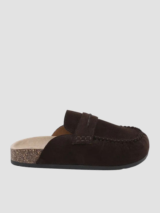 Suede Χειμερινές Γυναικείες Παντόφλες Καφέ