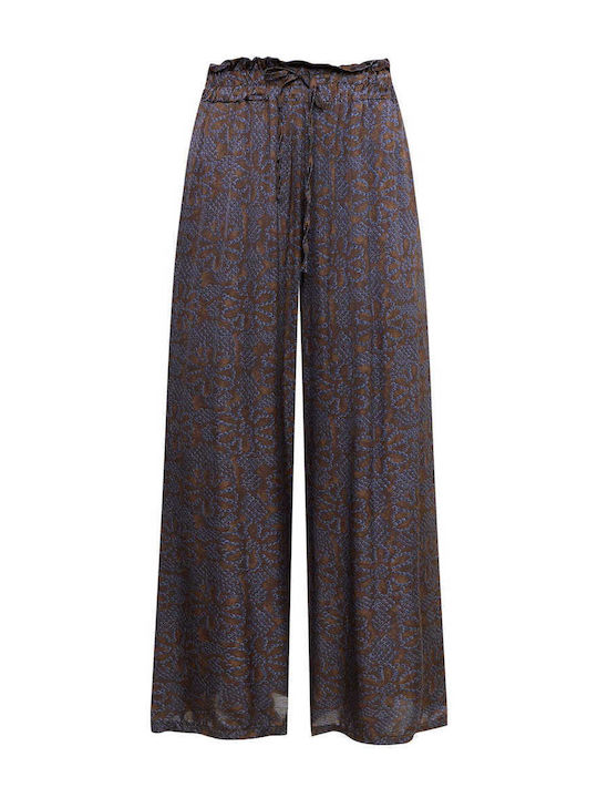 Celestino Women's Printed Viscose Loose Fit Brown Pantaloons