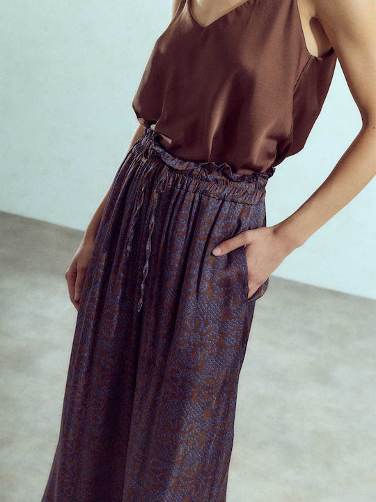 Celestino Women's Printed Viscose Loose Fit Brown Pantaloons