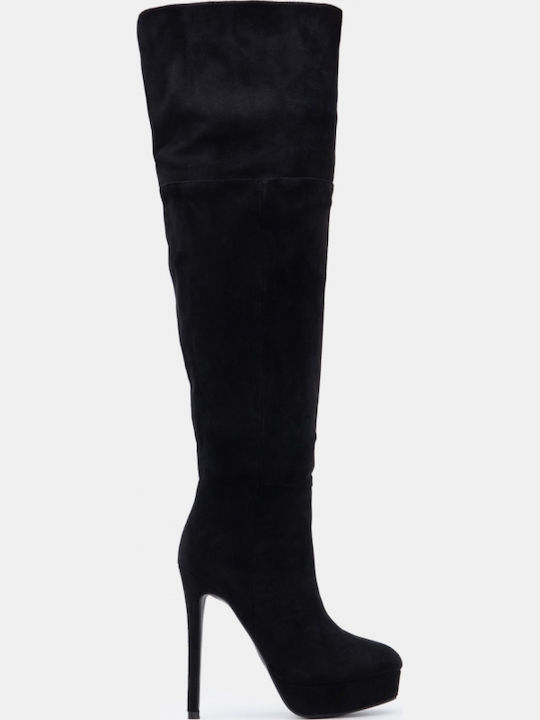 Wildleder Damenstiefel Über dem Knie Schwarze