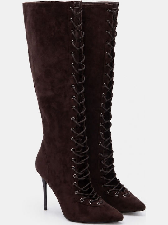 Wildleder Damenstiefel mit hohem Absatz Braun