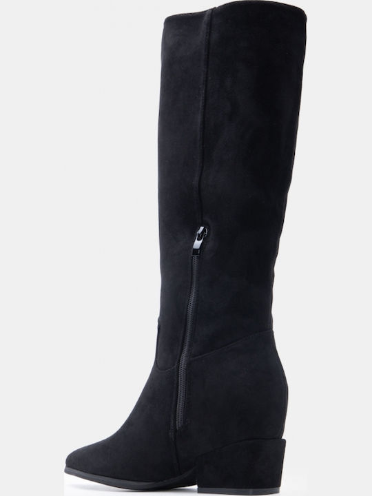 Wildleder Damenstiefel mit mittlerem Absatz Schwarz