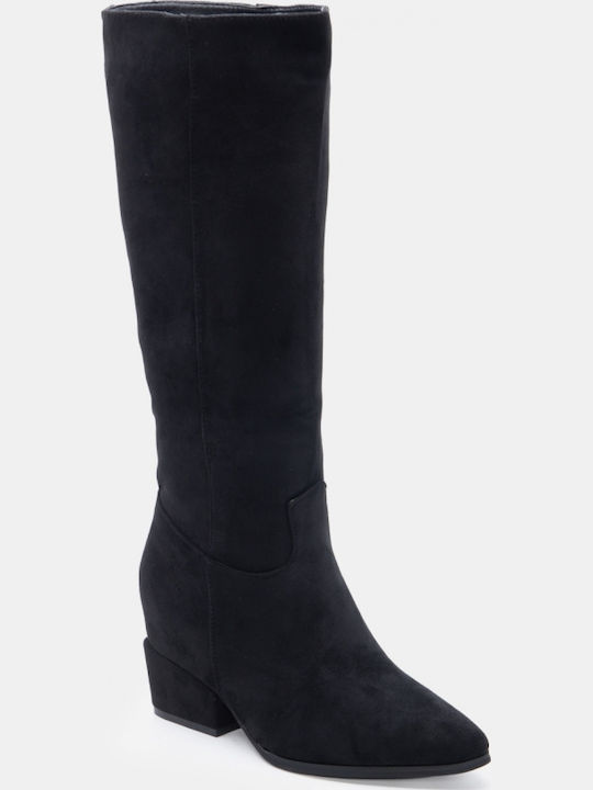 Wildleder Damenstiefel mit mittlerem Absatz Schwarz