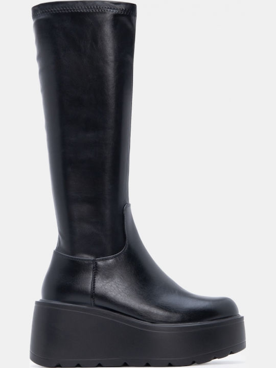 Wildleder Damenstiefel mit mittlerem Absatz Schwarz