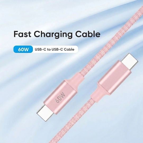 Leewello USB 2.0 Cable USB-C male - USB-C 60W PD Ροζ 1m 783190