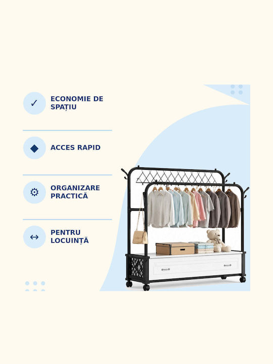 Cu Roți Rack pentru îmbrăcăminte din Metal Negru