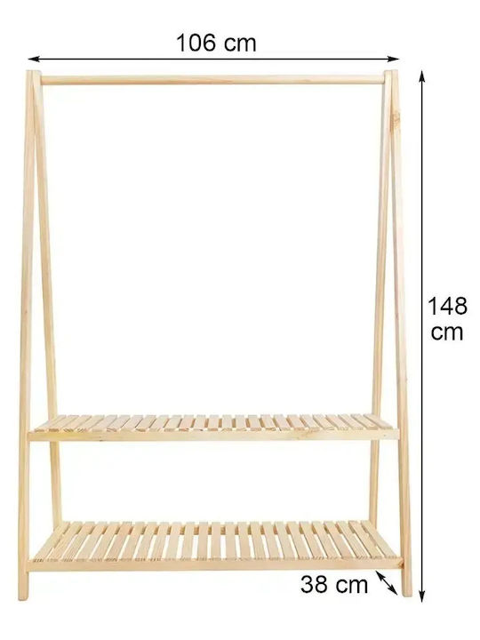 Cuier de podea din lemn bej 106x38x148cm