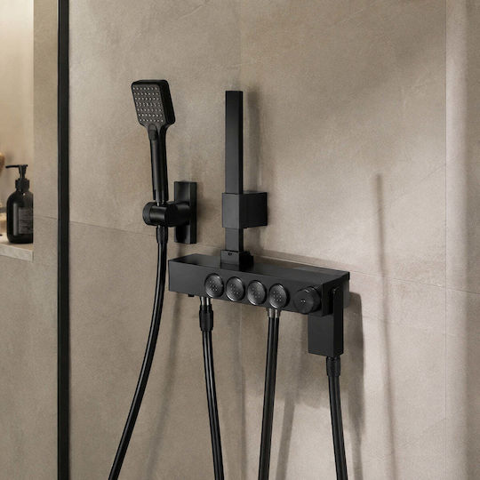 Shower Shelf Multiple Holders Column Mount Black