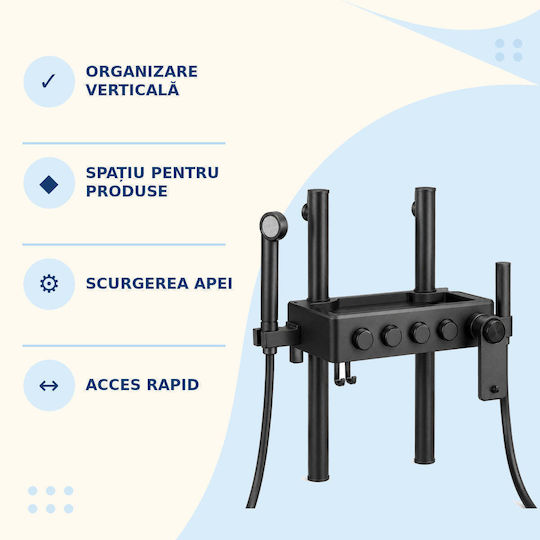 Shower Shelf Multiple Holders Column Mount Black