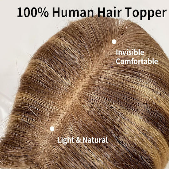 Haarverlängerung mit Clip mit Menschliche Haare in Licht Blond Farbe 10cm Topper Tüll
