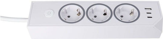 Power Strip 3 Sockets with 1 USB-A, 2 USB-C and 1.5m Cable