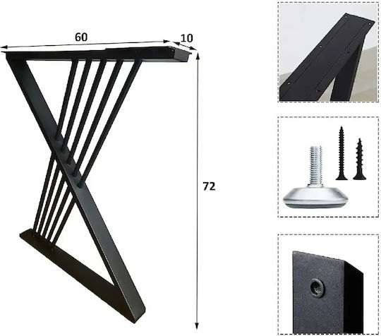 Picior Metalic de Mobilier 2 Buc 60x72cm Negru
