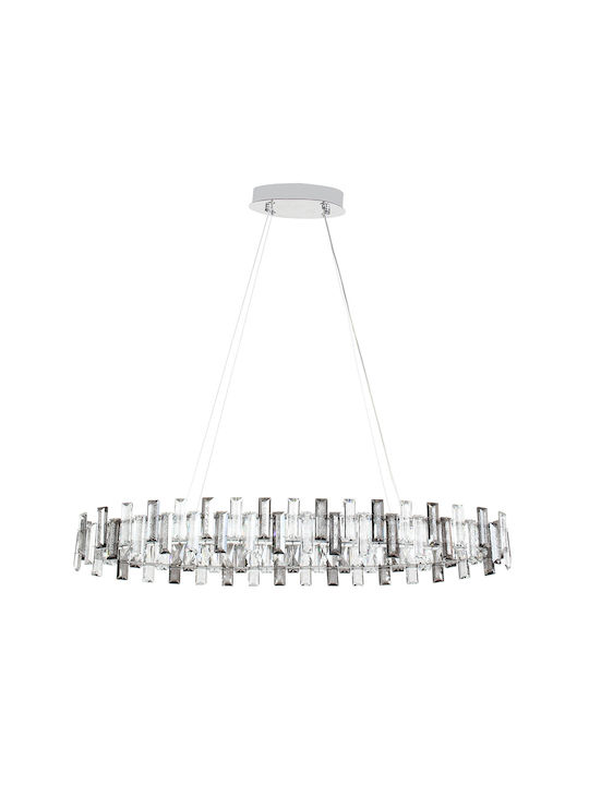 Keskor Smart Plafonieră de Tavan 80cm Argintie cu LED Integrat și Cristale