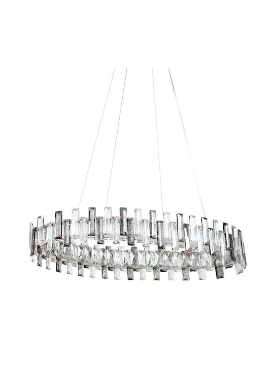 Keskor Smart Plafonieră de Tavan 80cm Argintie cu LED Integrat și Cristale