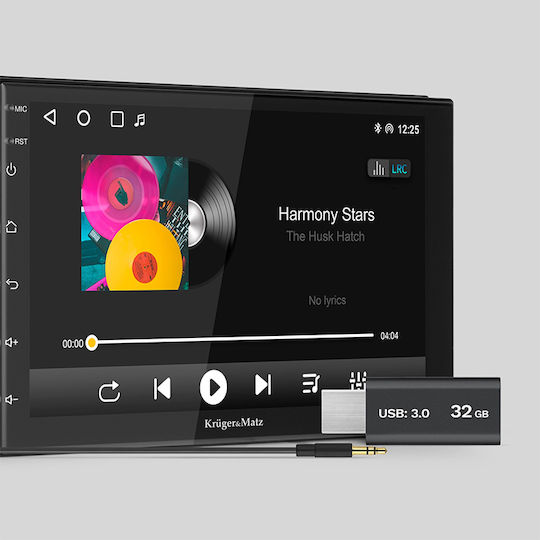 Kruger&matz Player Audio Auto 2 DIN Android 12 Cu Ecran Tactil 7” Apple CarPlay Android Auto GPS Bluetooth Wi‑fi 2gb Ram 64gb Rom 4x45w Iluminare Rgb Suport Cameră de Marșarier