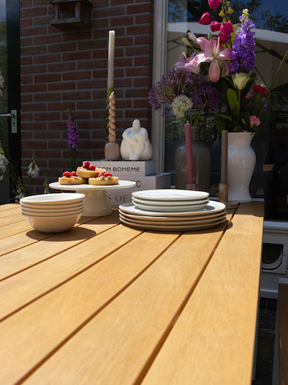 Garten- und Outdoor-Möbelsets Speisesaal 6 Stück Weiß mit Sonnenschirmhalter