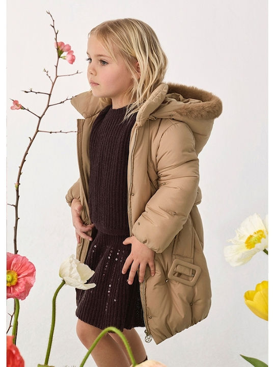 Kinderpelz Lang mit Kapuze Beige