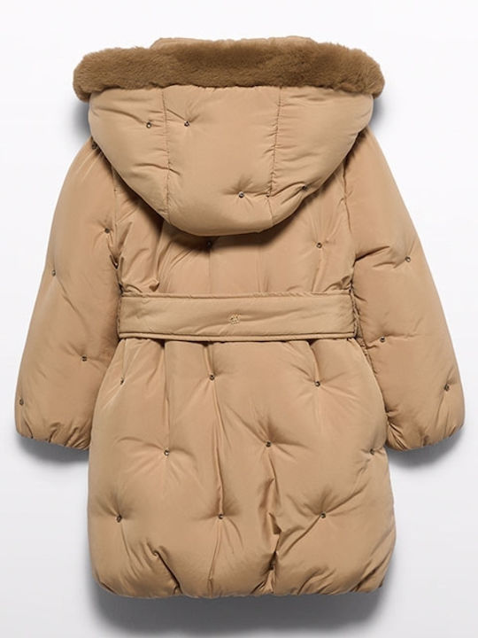 Kinderpelz Lang mit Kapuze Beige