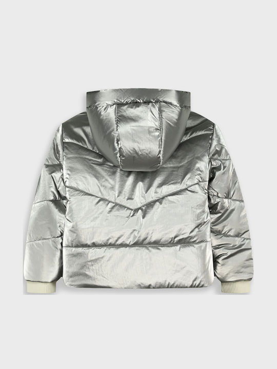 Kids Quilted Short Jacket with Lining & Hood Silver