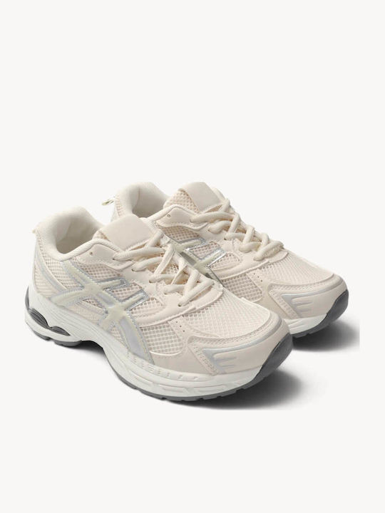 Beige Sneakers Mesh Panel Mehrlagige Sohle