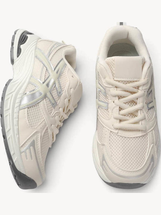Beige Sneakers Mesh Panel Mehrlagige Sohle