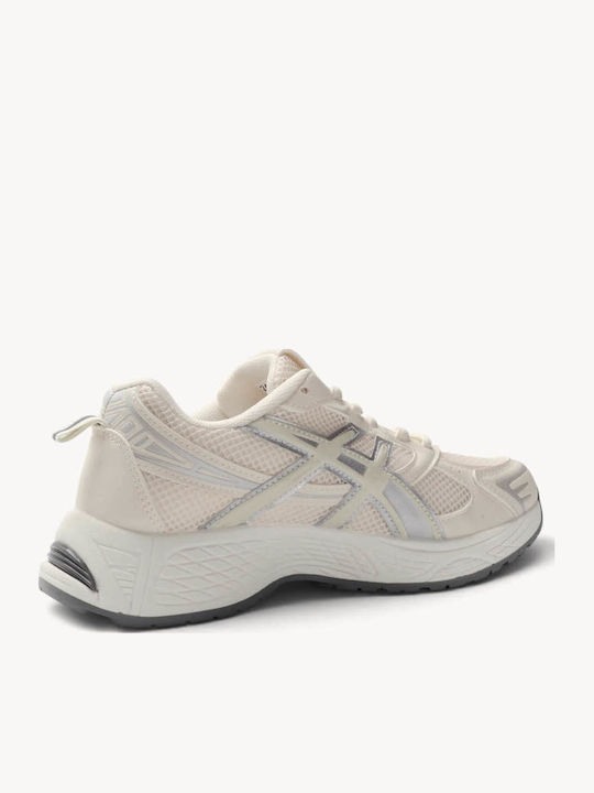 Beige Sneakers Mesh Panel Mehrlagige Sohle