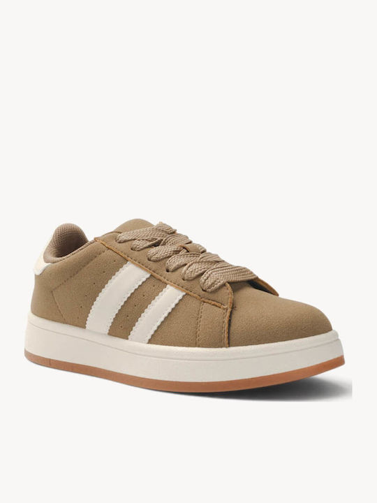 Beige Sneakers Kastorine Textur Mit Dreifach Seitlichen Streifen